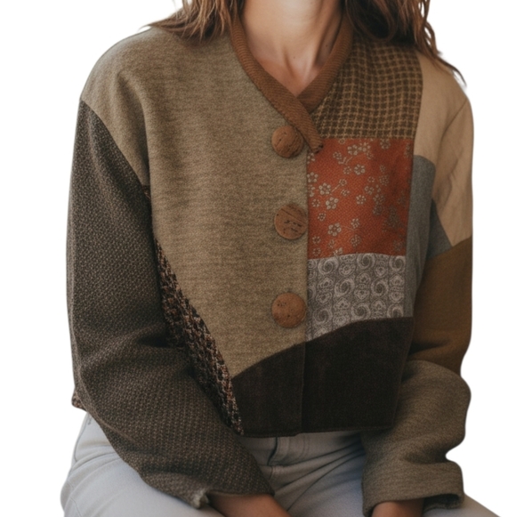 Vintage Jackets & Blazers - DONNA JESSICA Vintage 90's Patchwork Lagenlook Crop Jacket